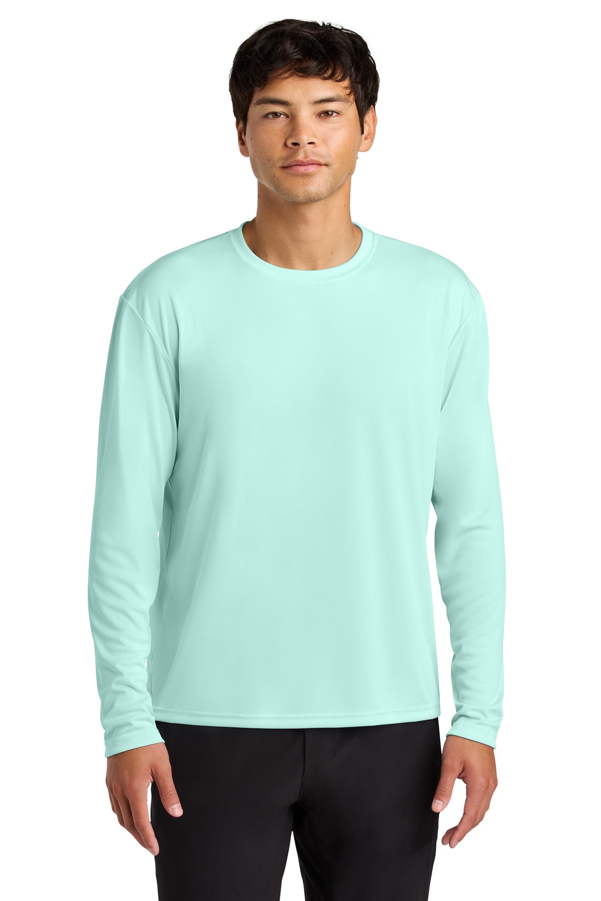 Front View of PastelMint A4 Cooling Performance Long Sleeve Tee A4N3165 plain
