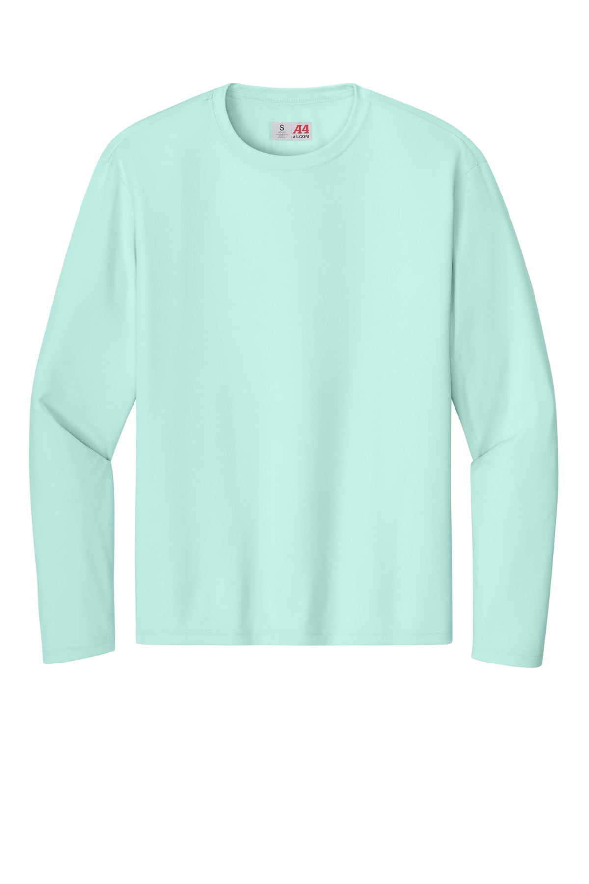 Front View of PastelMint A4 Cooling Performance Long Sleeve Tee A4N3165 plain