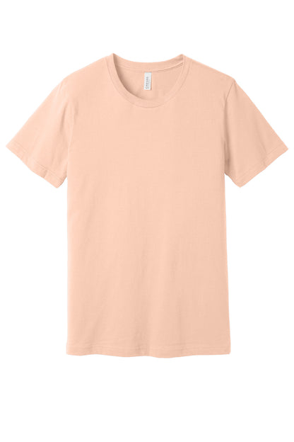 Front View of Peach BELLA+CANVAS Unisex Jersey Short Sleeve Tee. BC3001 plain
