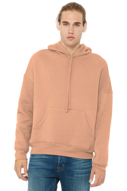Front View of Peach BELLA+CANVAS Unisex Sponge Fleece Pullover DTM Hoodie. BC3729 plain