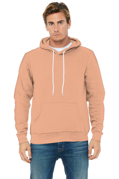 Front View of Peach BELLA+CANVAS Unisex Sponge Fleece Pullover Hoodie. BC3719 plain