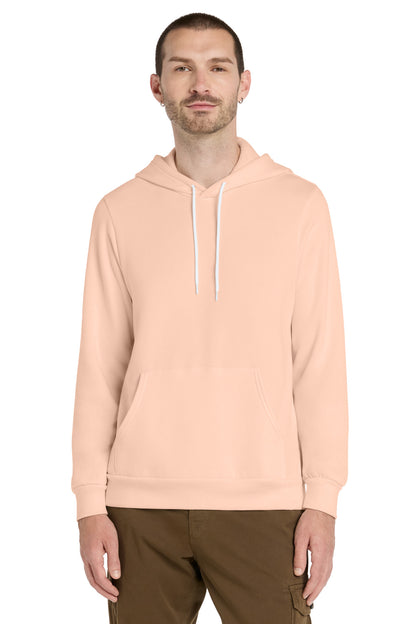 Front View of Peach BELLA+CANVAS Unisex Sponge Fleece Pullover Hoodie. BC3719 plain