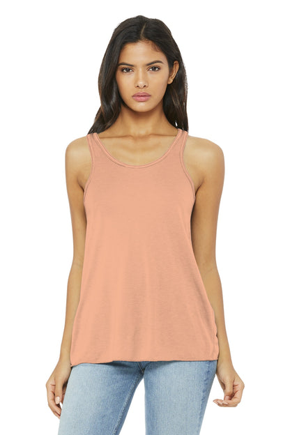 Front View of Peach BELLA+CANVAS Women's Flowy Racerback Tank. BC8800 plain