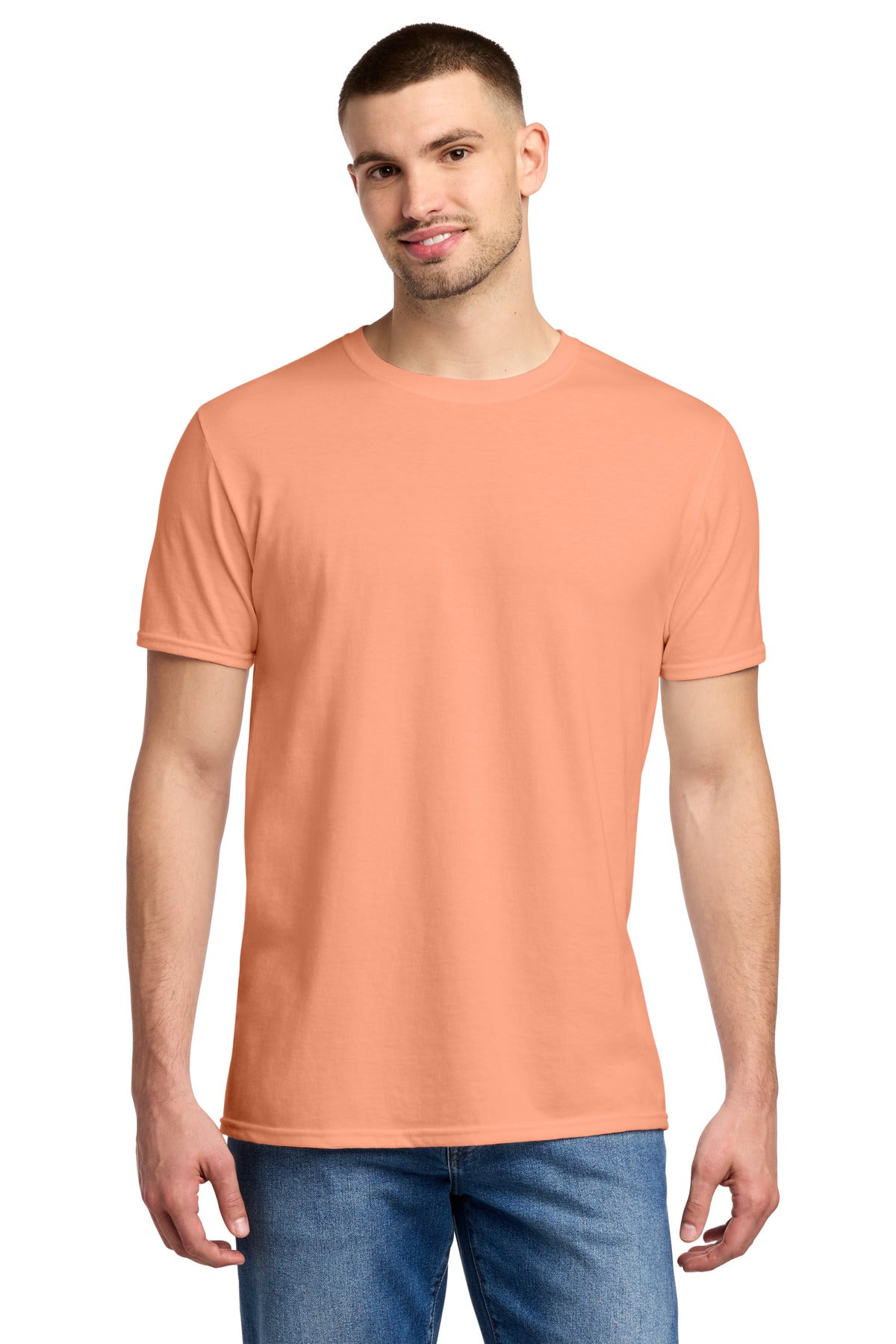 Front View of Peach Jerzees Premium Blend Ring Spun T-Shirt 560M plain
