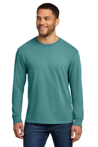 Front View of Peacock Port & Co Beach Wash Garment-Dyed Long Sleeve Tee PC099LS plain
