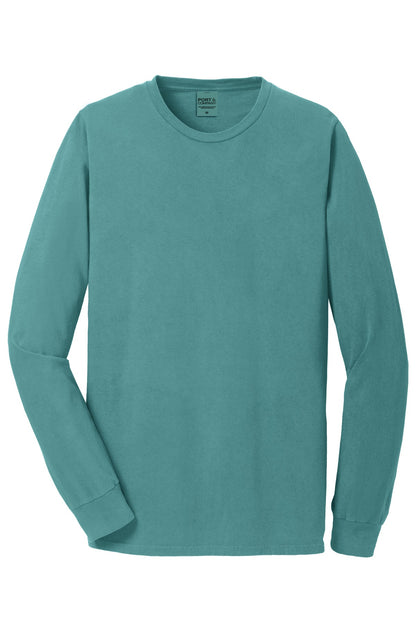 Front View of Peacock Port & Co Beach Wash Garment-Dyed Long Sleeve Tee PC099LS plain