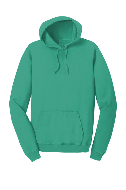 Front View of Peacock Port & Co Beach Wash Garment-Dyed Pullover Hooded Sweatshirt. PC098H plain