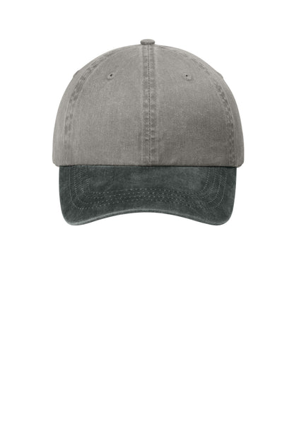 Front View of Pebble/Black Port Authority Two-Tone Pigment-Dyed Cap. CP83 plain