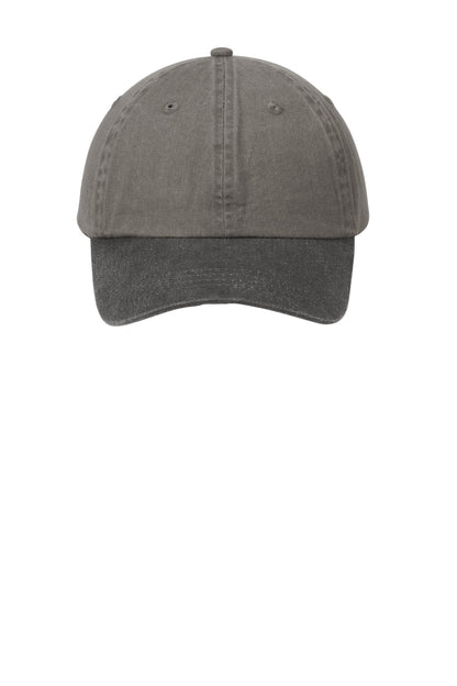 Front View of Pebble/Black Port Authority Two-Tone Pigment-Dyed Cap. CP83 plain