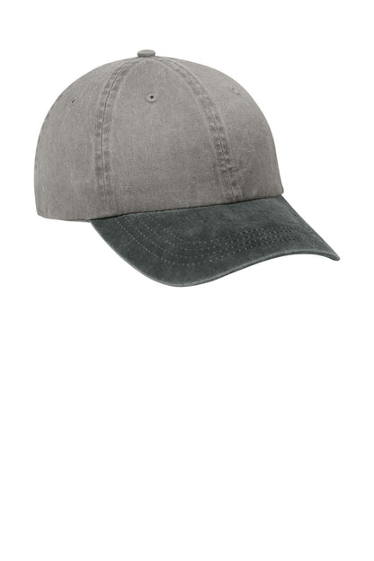 Front View of Pebble/Black Port Authority Two-Tone Pigment-Dyed Cap. CP83 plain