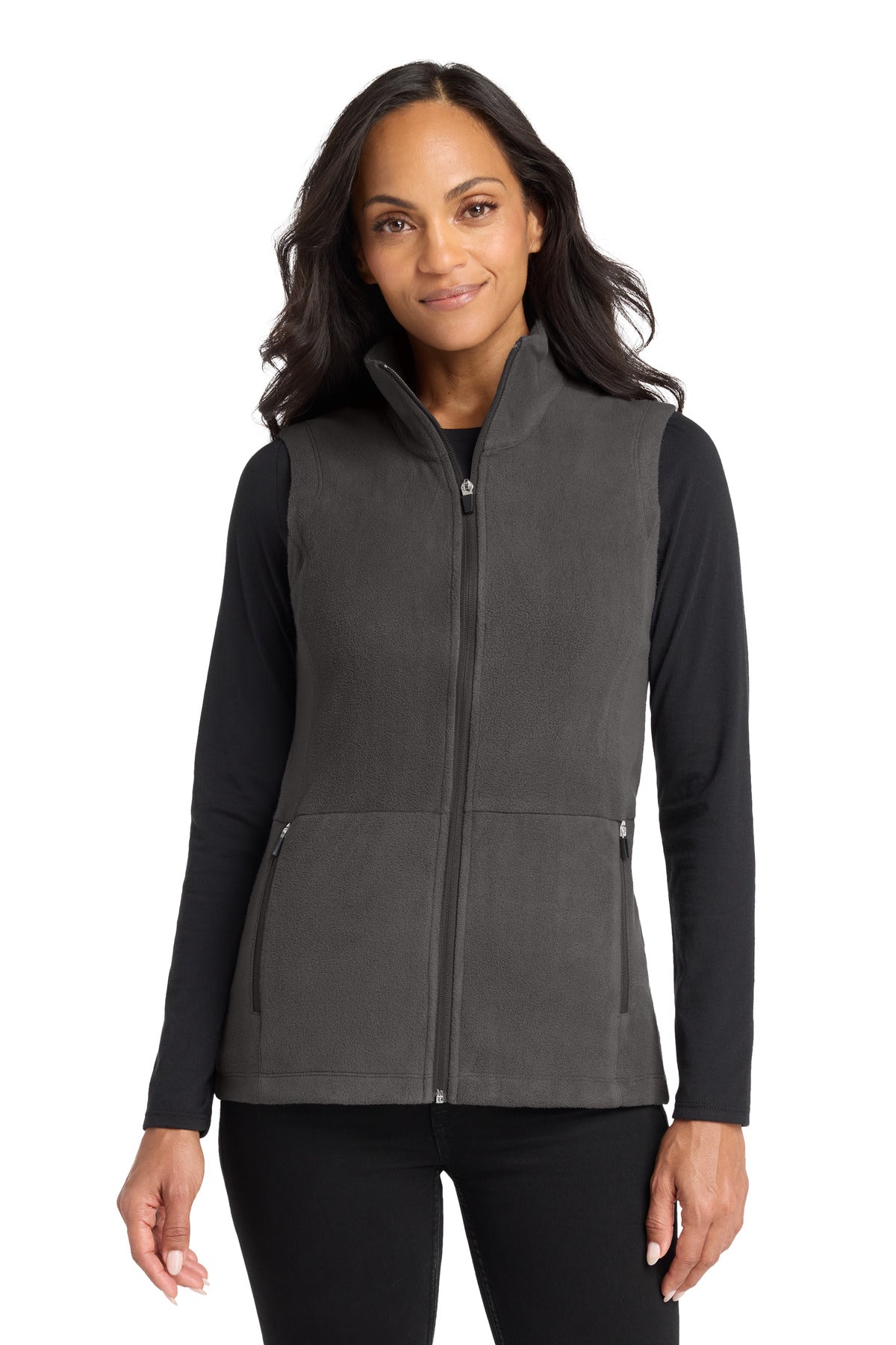 Front View of Pewter Port Authority Women's Accord Microfleece Vest L152 plain