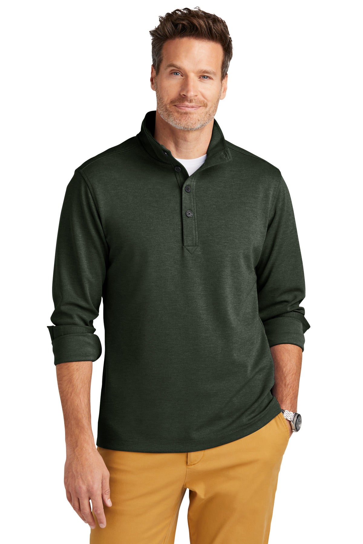 Front View of PineHthr Brooks Brothers Mid-Layer Stretch 1/2-Button BB18202 plain
