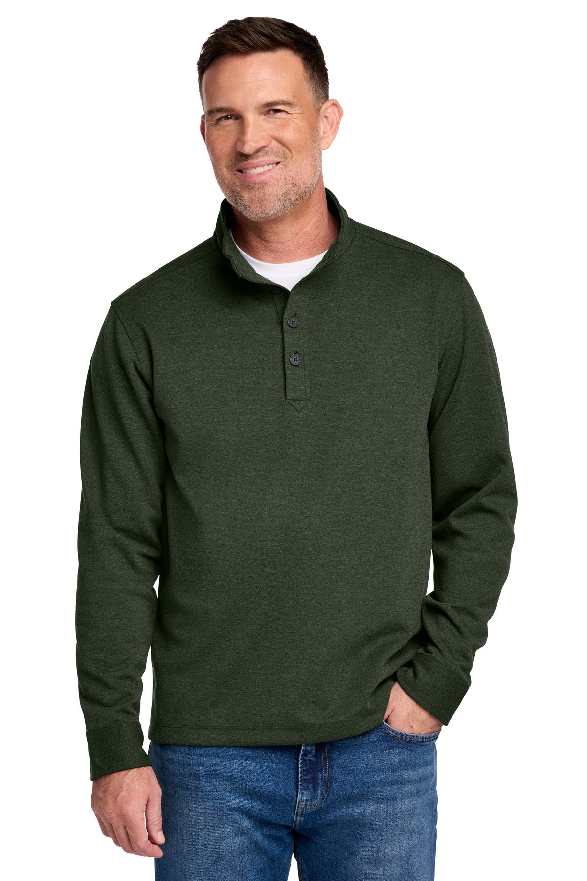 Front View of PineHthr Brooks Brothers Mid-Layer Stretch 1/2-Button BB18202 plain