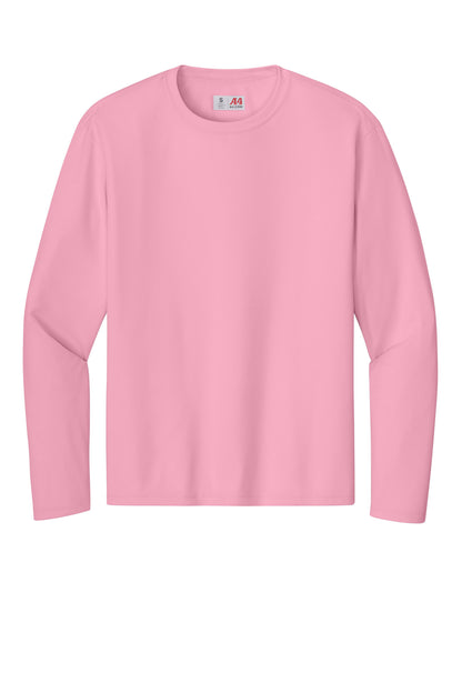 Front View of Pink A4 Cooling Performance Long Sleeve Tee A4N3165 plain