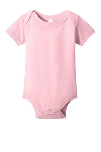 Front View of Pink BELLA+CANVAS Infant Jersey Short Sleeve One Piece BC100B plain