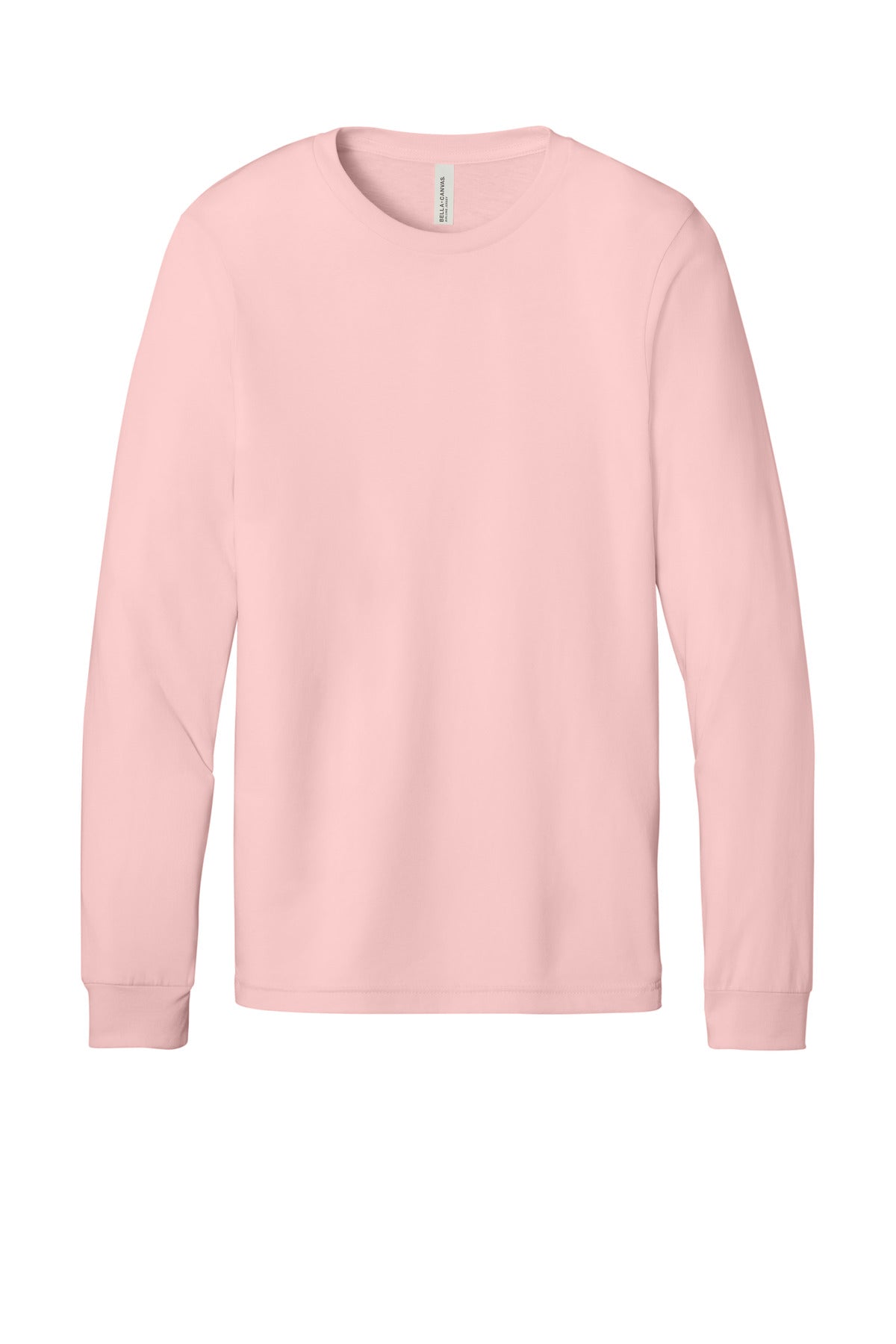 Front View of Pink BELLA+CANVAS Unisex Jersey Long Sleeve Tee. BC3501 plain