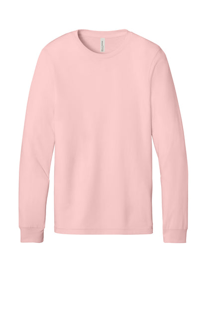 Front View of Pink BELLA+CANVAS Unisex Jersey Long Sleeve Tee. BC3501 plain