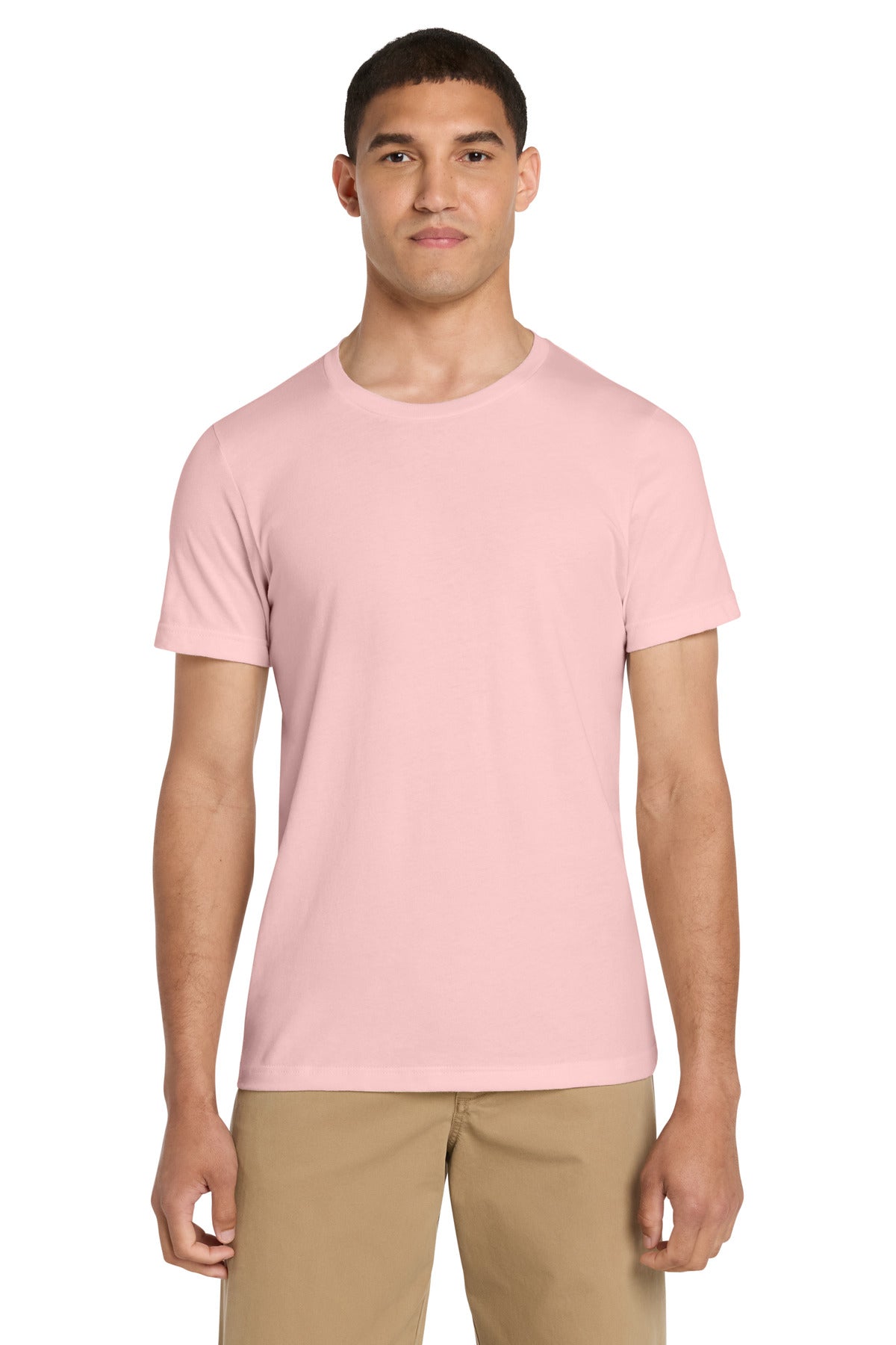 Front View of Pink BELLA+CANVAS Unisex Jersey Short Sleeve Tee. BC3001 plain