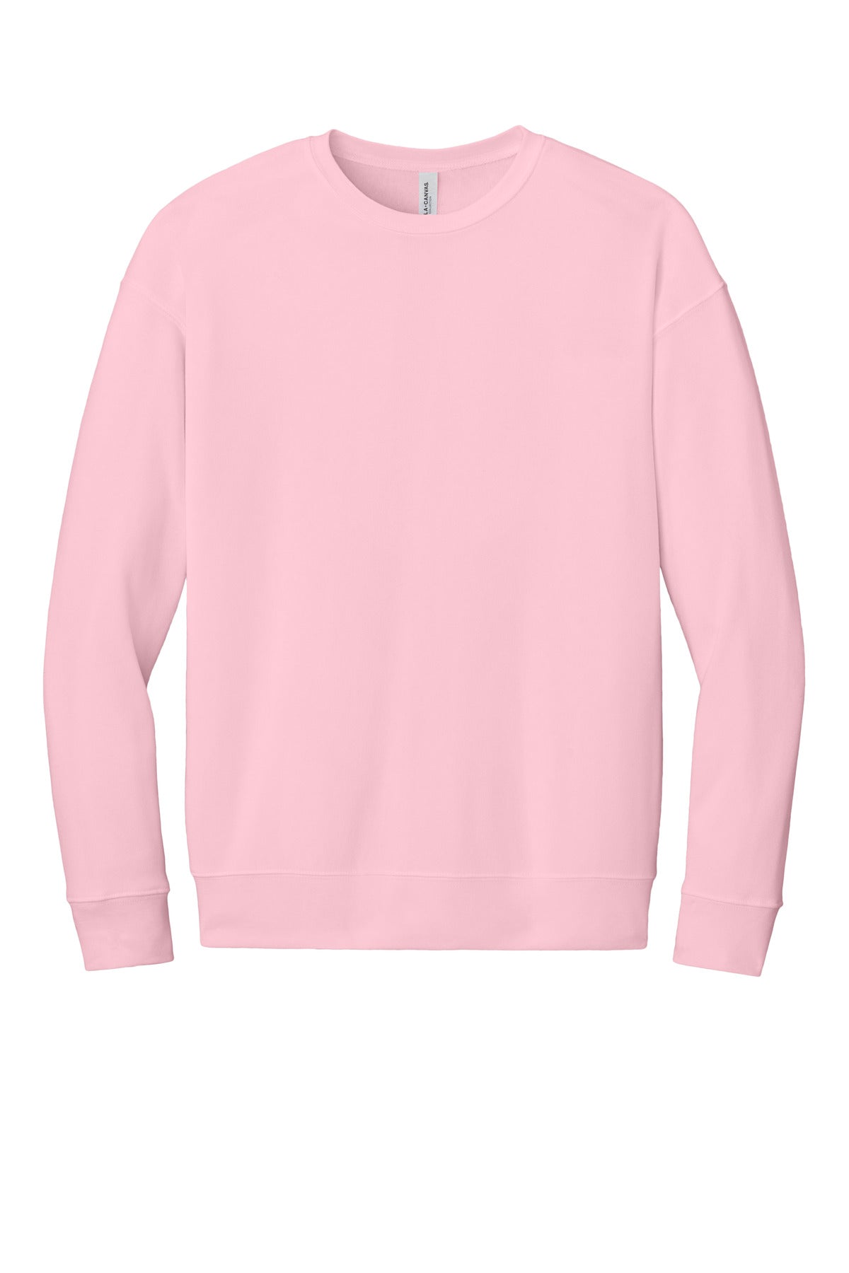 Front View of Pink BELLA+CANVAS Unisex Sponge Fleece Drop Shoulder Sweatshirt. BC3945 plain