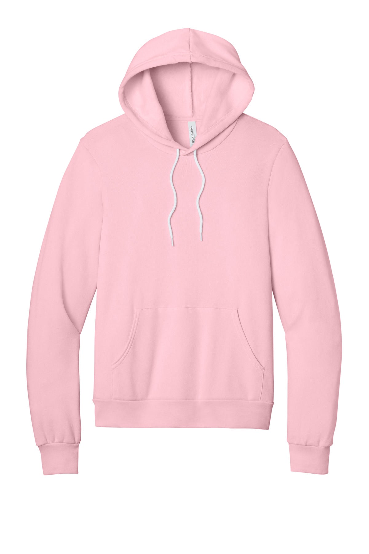 Front View of Pink BELLA+CANVAS Unisex Sponge Fleece Pullover Hoodie. BC3719 plain