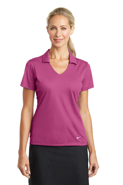 Front View of Pink Fire Nike Women's Dri-FIT Vertical Mesh Polo. 637165 plain