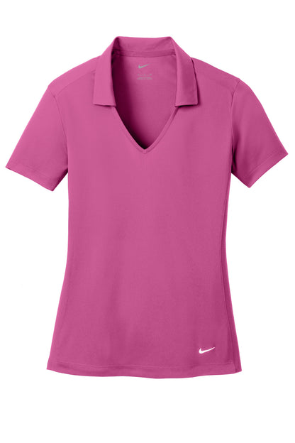 Front View of Pink Fire Nike Women's Dri-FIT Vertical Mesh Polo. 637165 plain