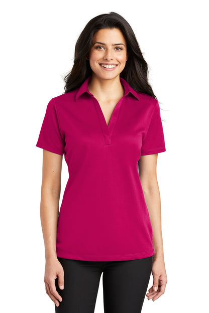 Front View of Pink Raspberry Port Authority Women's Silk Touch Performance Polo. L540 plain
