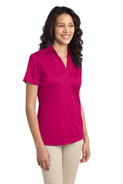 Front View of Pink Raspberry Port Authority Women's Silk Touch Performance Polo. L540 plain