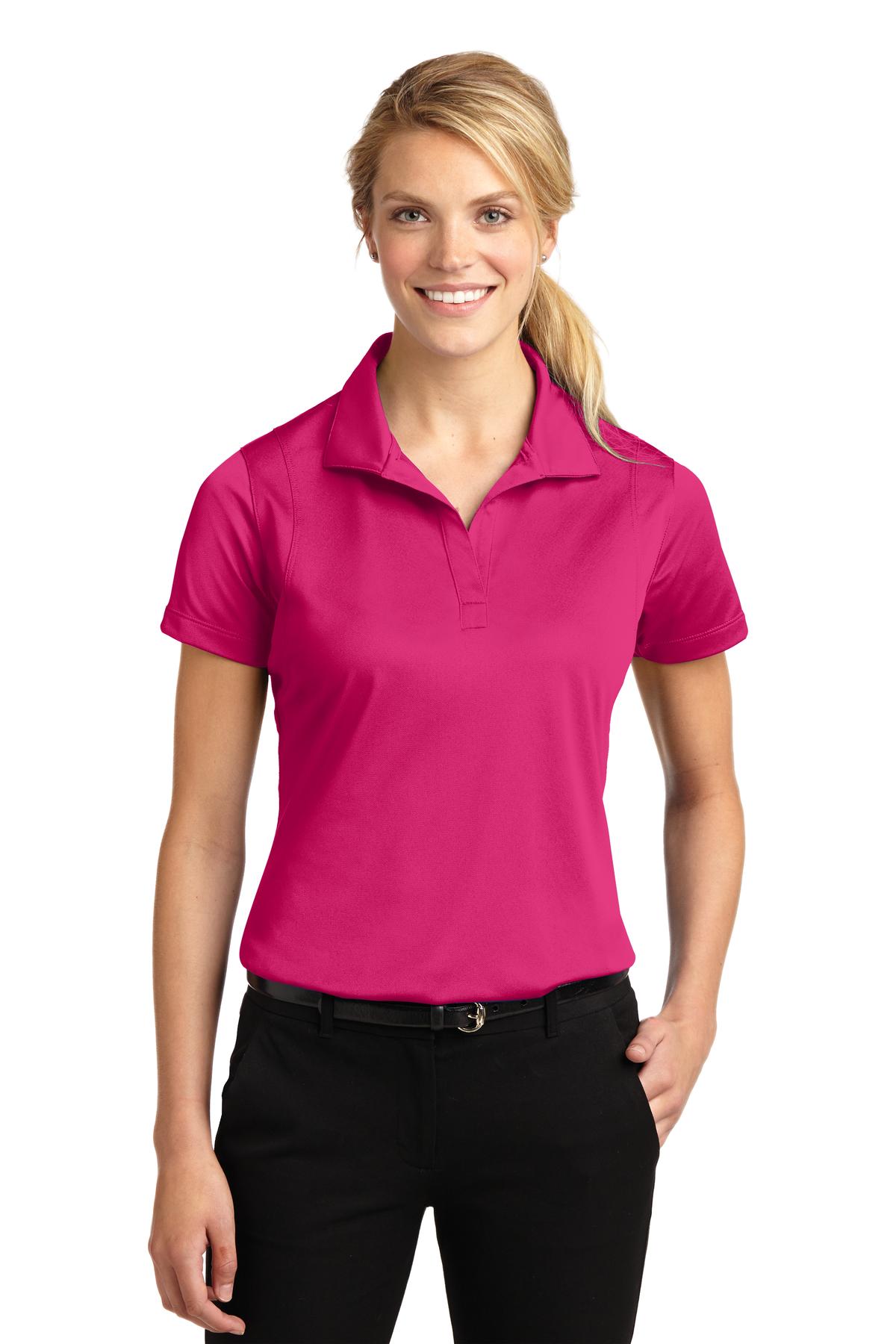 Front View of Pink Raspberry Sport-Tek Women's Micropique Sport-Wick Polo. LST650 plain