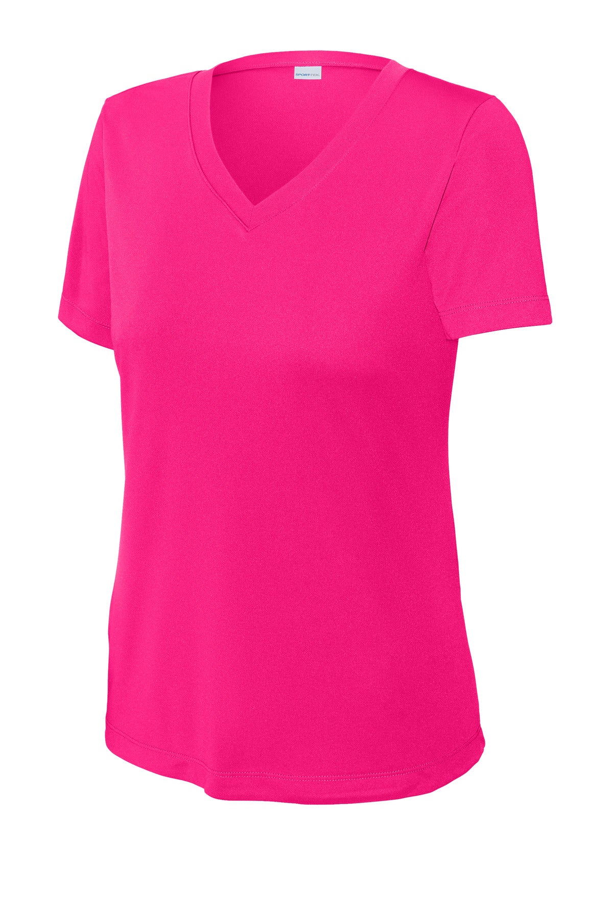 Front View of Pink Raspberry Sport-Tek Women's PosiCharge Competitor V-Neck Tee. LST353 plain