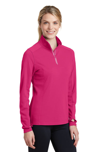 Front View of Pink Raspberry Sport-Tek Women's Sport-Wick Textured 1/4-Zip Pullover. LST860 plain