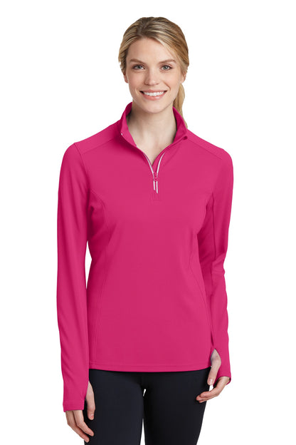 Front View of Pink Raspberry Sport-Tek Women's Sport-Wick Textured 1/4-Zip Pullover. LST860 plain