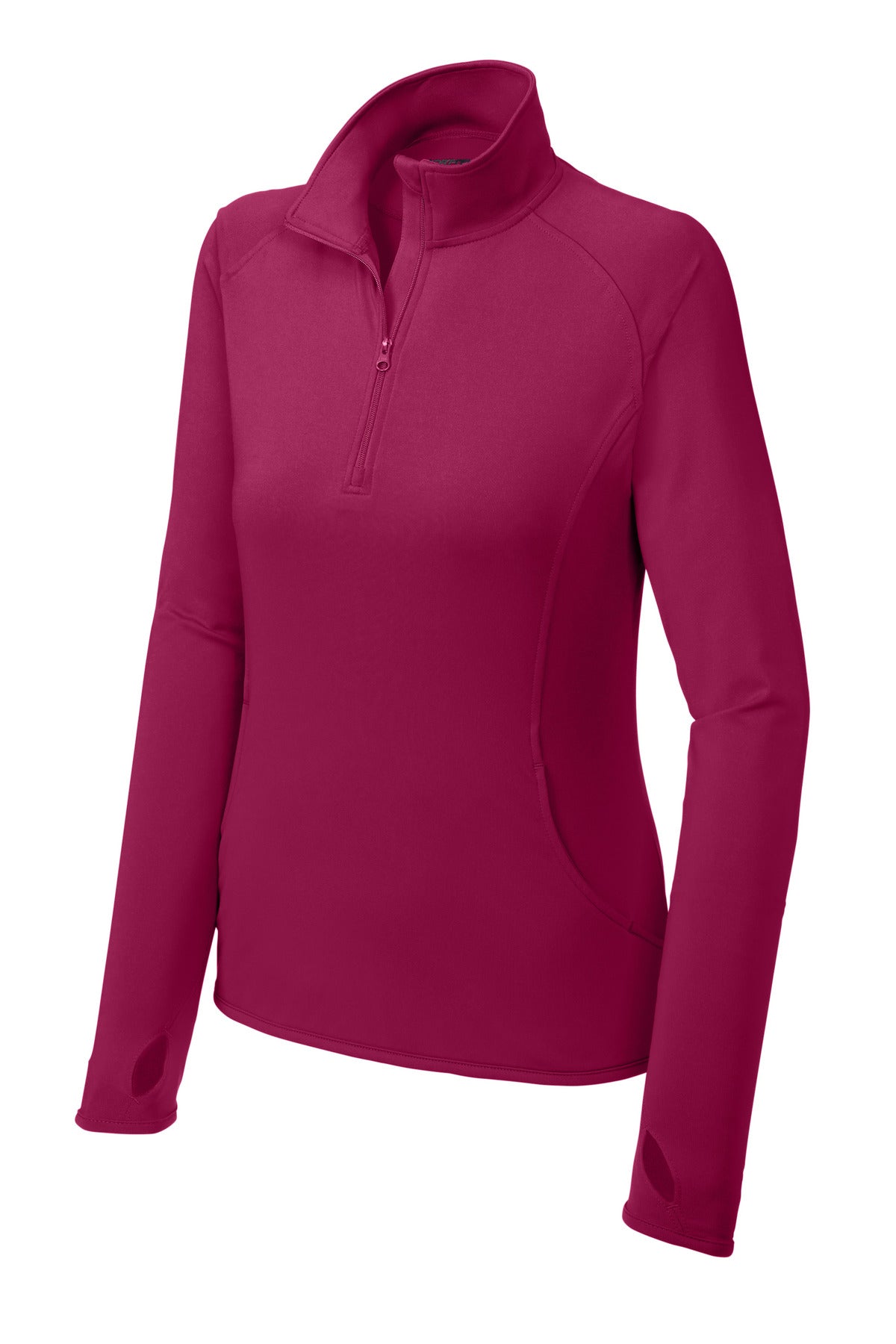 Front View of Pink Rush Sport-Tek Women's Sport-Wick Stretch 1/4-Zip Pullover. LST850 plain