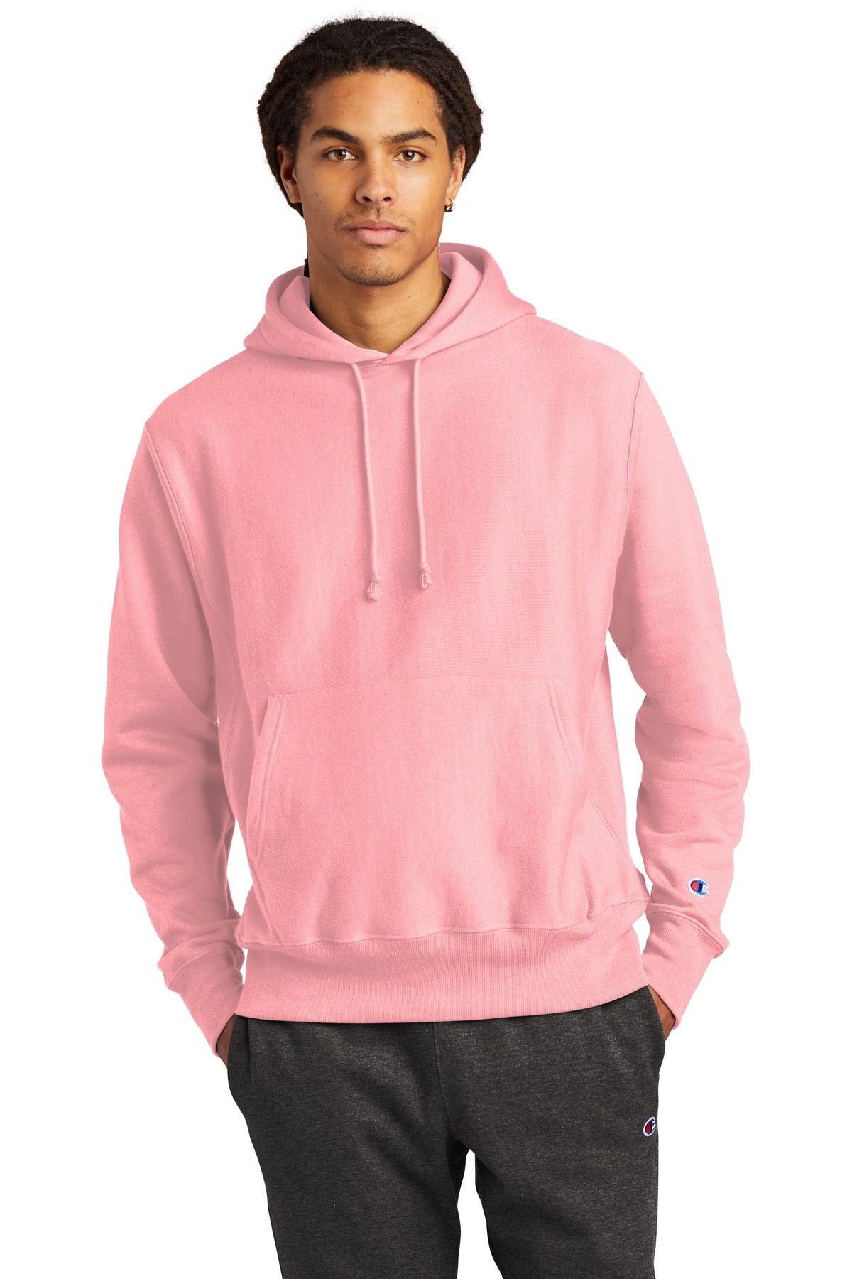 Front View of PinkCandy Champion Reverse Weave Hooded Sweatshirt S101 plain