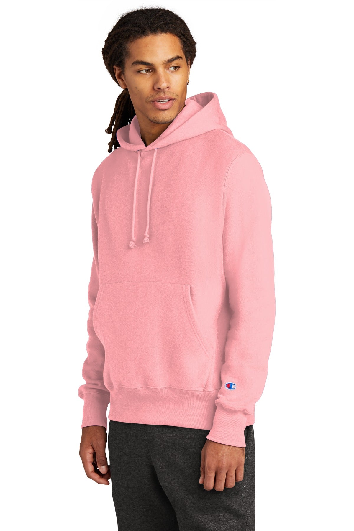 Front View of PinkCandy Champion Reverse Weave Hooded Sweatshirt S101 plain