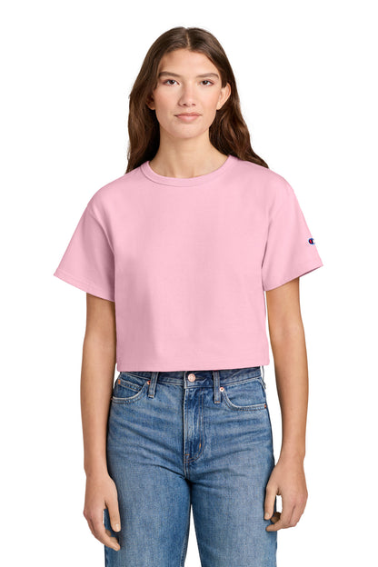 Front View of PinkCandy Champion Women's Cropped Heritage Tee T453W plain