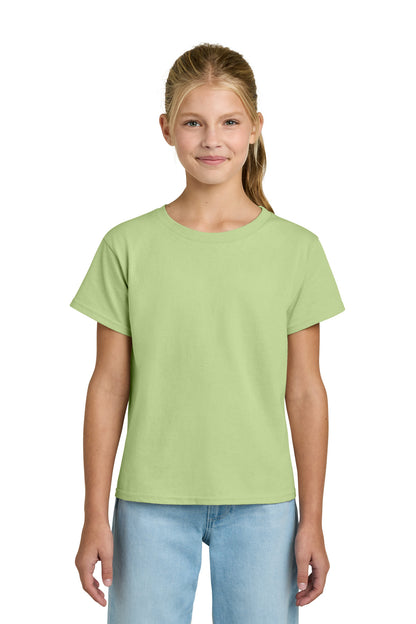 Front View of Pistachio Gildan Youth Light Cotton Tee 3000B plain