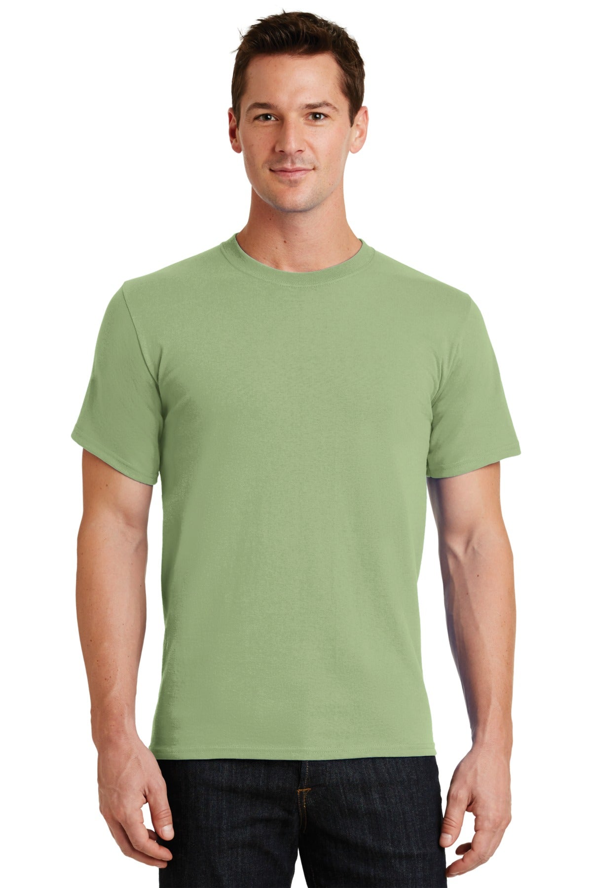 Front View of Pistachio Port & Co Essential Tee. PC61 plain