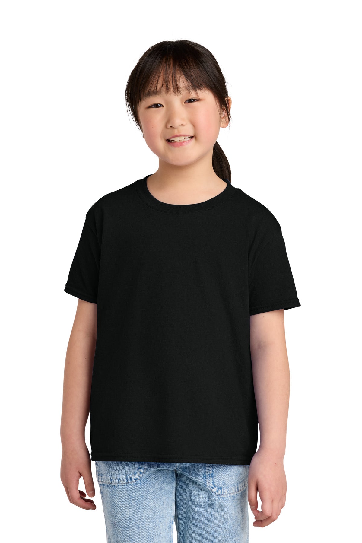 Front View of PitchBlack Gildan Youth Softstyle CVC Tee 64000BCVC plain