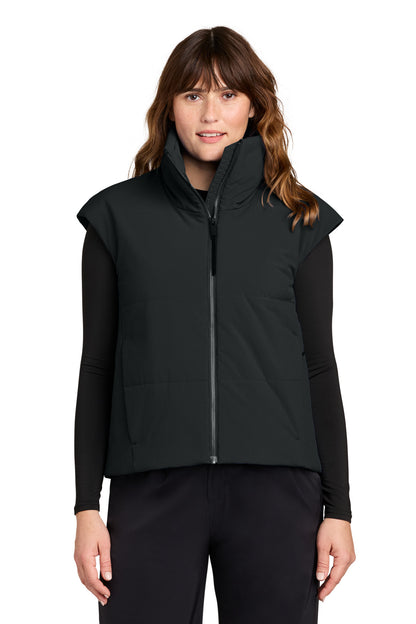 Front View of PitchBlack MiiR Women's Sashiko Stretch Puffy Vest MRAW442 plain