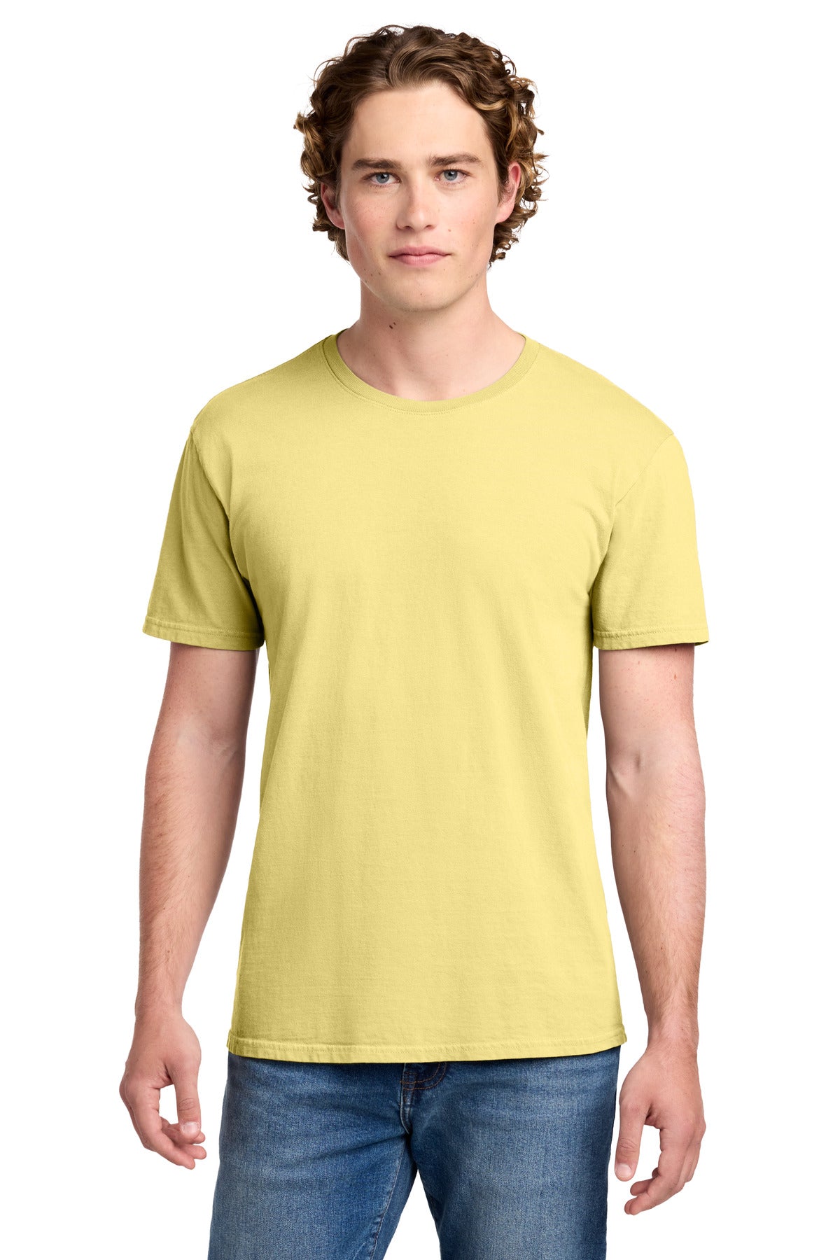 Front View of Popcorn Port & Co Beach Wash Garment-Dyed Tee. PC099 plain