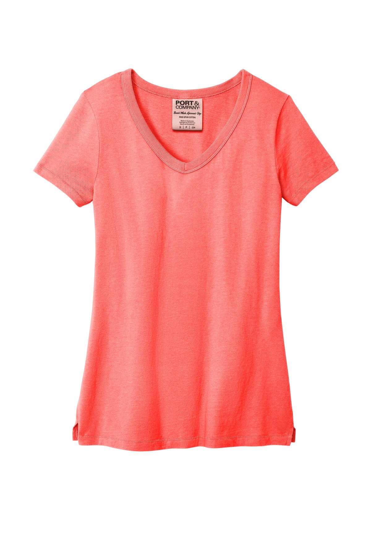 Front View of Poppy Port & Co Women's Beach Wash Garment-Dyed V-Neck Tee LPC099V plain