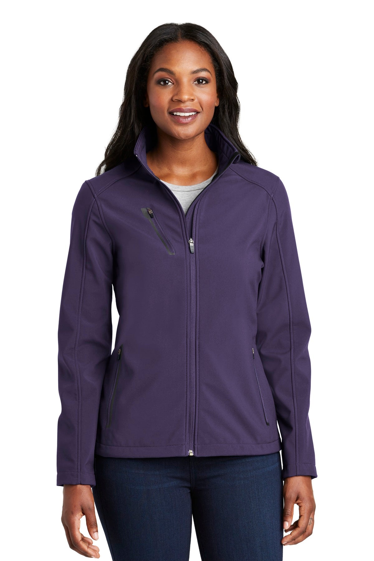 Front View of Posh Purple Port Authority Women's Welded Soft Shell Jacket. L324 plain