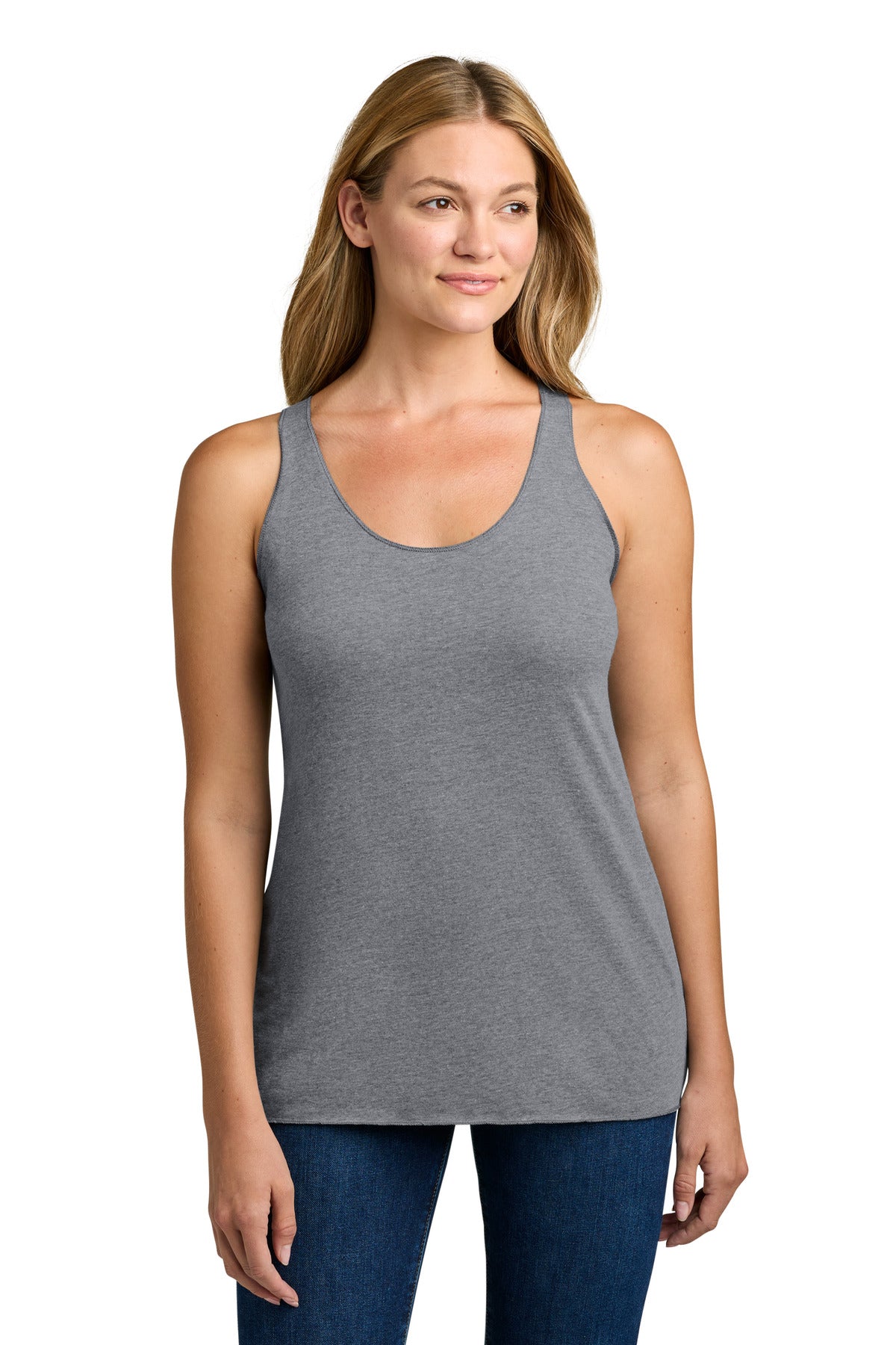 Front View of PremHthr Next Level Apparel Women's Tri-Blend Racerback Tank. NL6733 plain