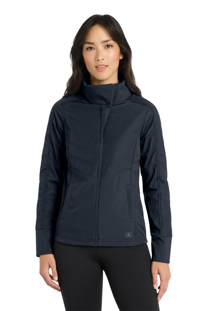 Front View of Propel Navy OGIO Women's Brink Soft Shell. LOE722 plain