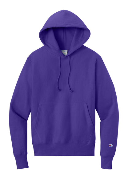 Front View of Purple Champion Reverse Weave Hooded Sweatshirt S101 plain