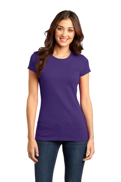 Front View of Purple District Women's Fitted Very Important Tee . DT6001 plain