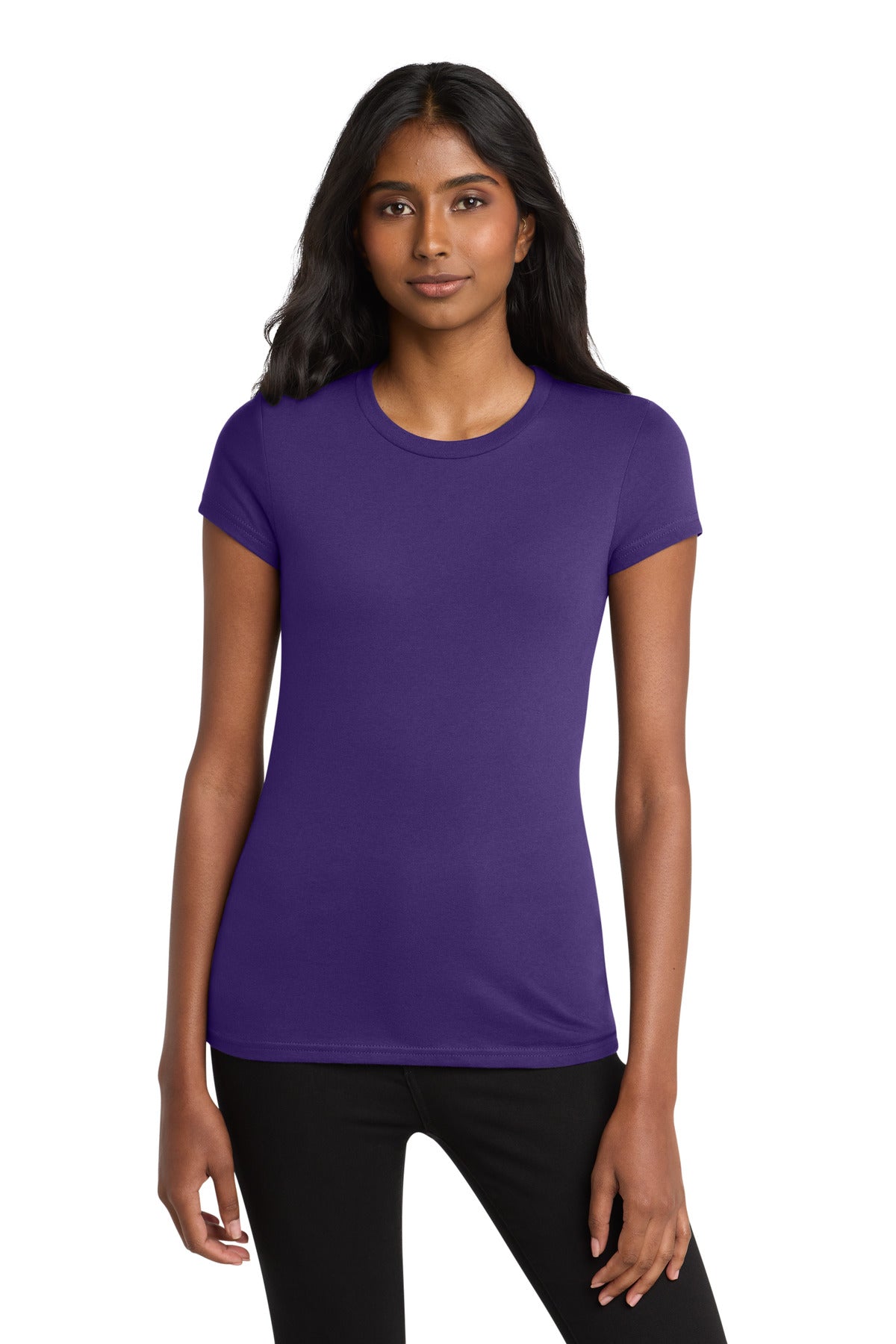 Front View of Purple District Women's Fitted Very Important Tee . DT6001 plain