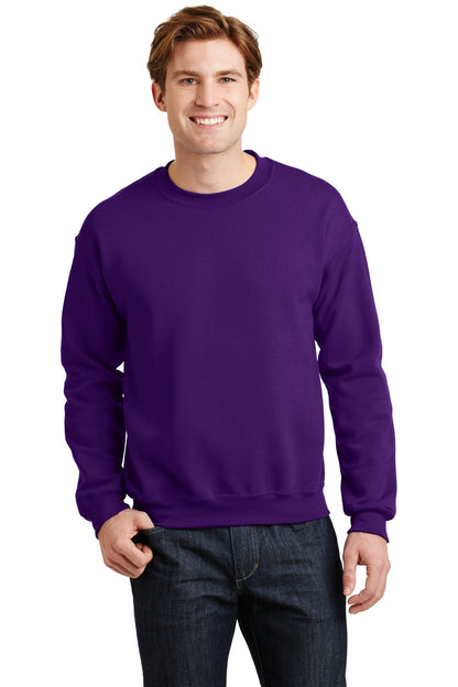 Front View of Purple Gildan Heavy Blend Crewneck Sweatshirt. 18000 plain