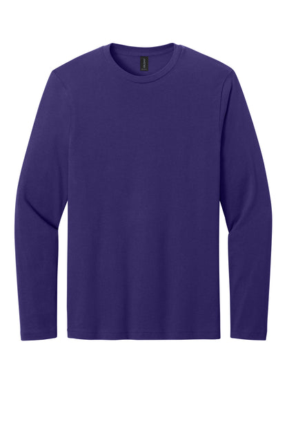 Front View of Purple Gildan Softstyle Long Sleeve T-Shirt. 64400 plain